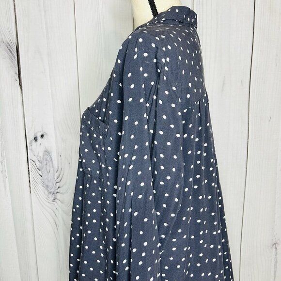 Ann Taylor Loft Gray White Polka Dot Collared Button Up Top Shirt Sz L Rayon - Picture 4 of 8